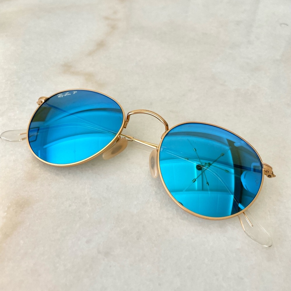 Ray Ban Round Flash Polarized Blue Lenses RB3447